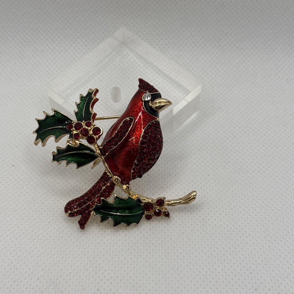 Vintage Brooch Estate Find Napier rhinestone cardinal made in USA